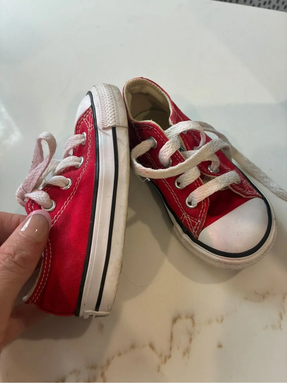 Converse Red Canvas Kids Sneakers with White Toe Cap